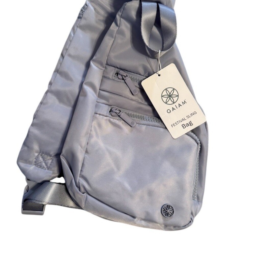 Gaiam Sling Bag Womens Mini Gray Crossbody Adjustable Strap Zipper Pockets